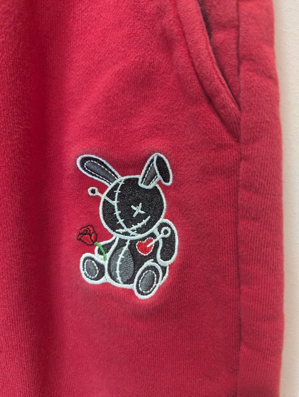 BKYS Lucky Charm Red Cotton Sweatsuit With Rhinestone Bunny Kids Size XL